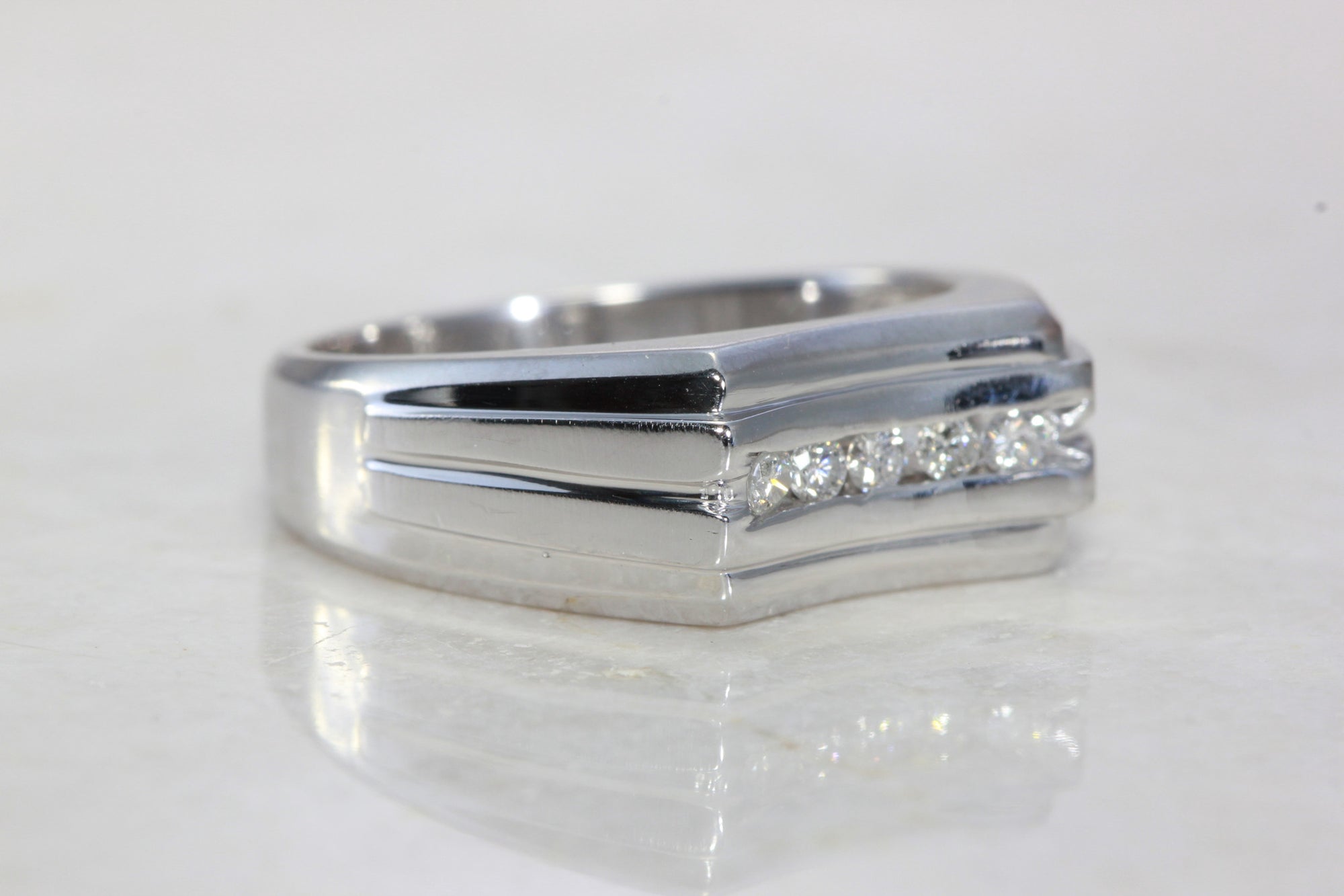 14k WHITE GOLD MENS SOLID CHANNEL SET DIAMOND RING BAND