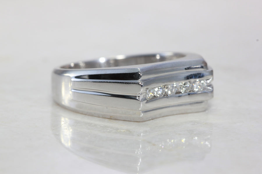 14k WHITE GOLD MENS SOLID CHANNEL SET DIAMOND RING BAND