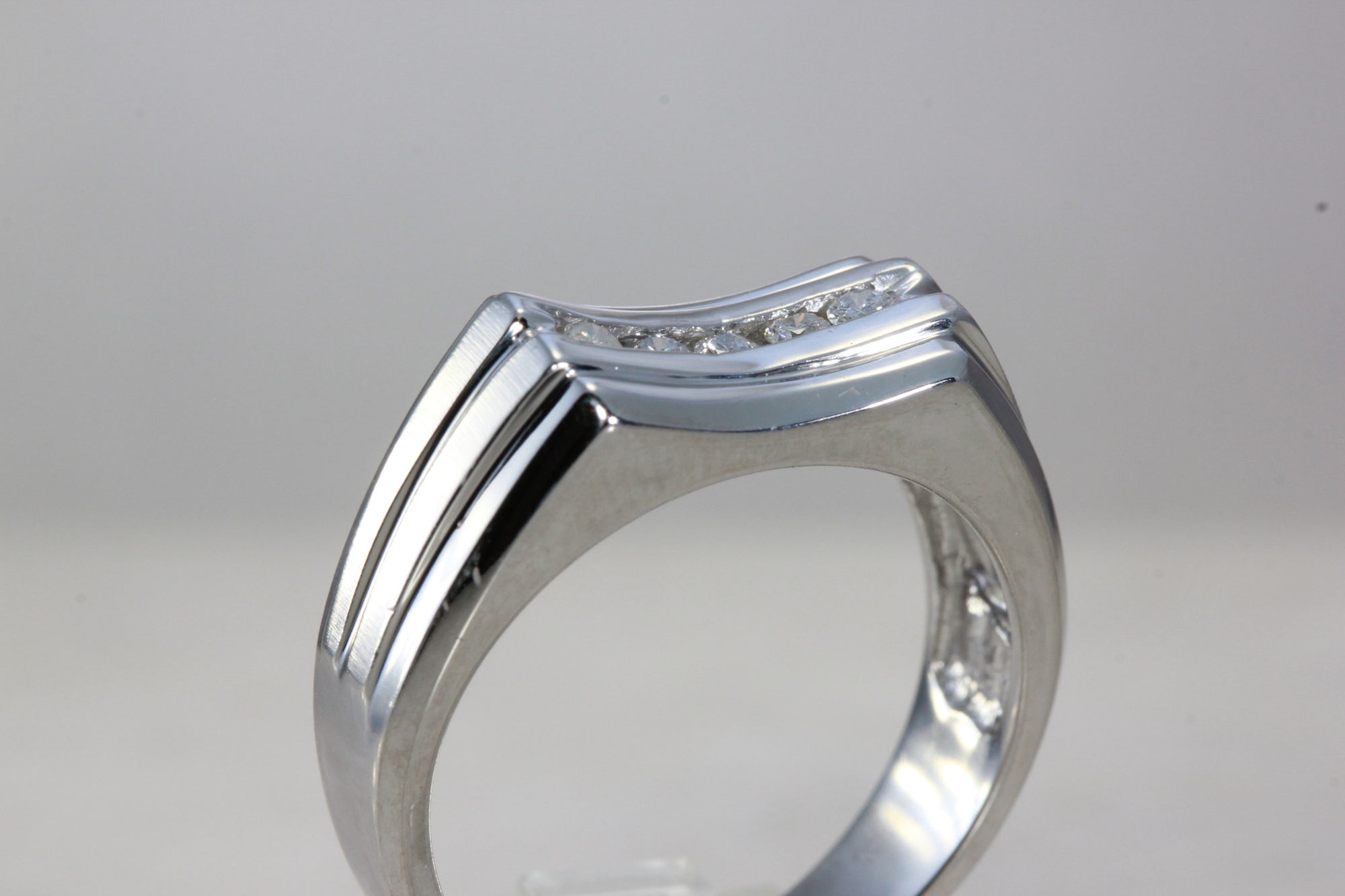 14k WHITE GOLD MENS SOLID CHANNEL SET DIAMOND RING BAND