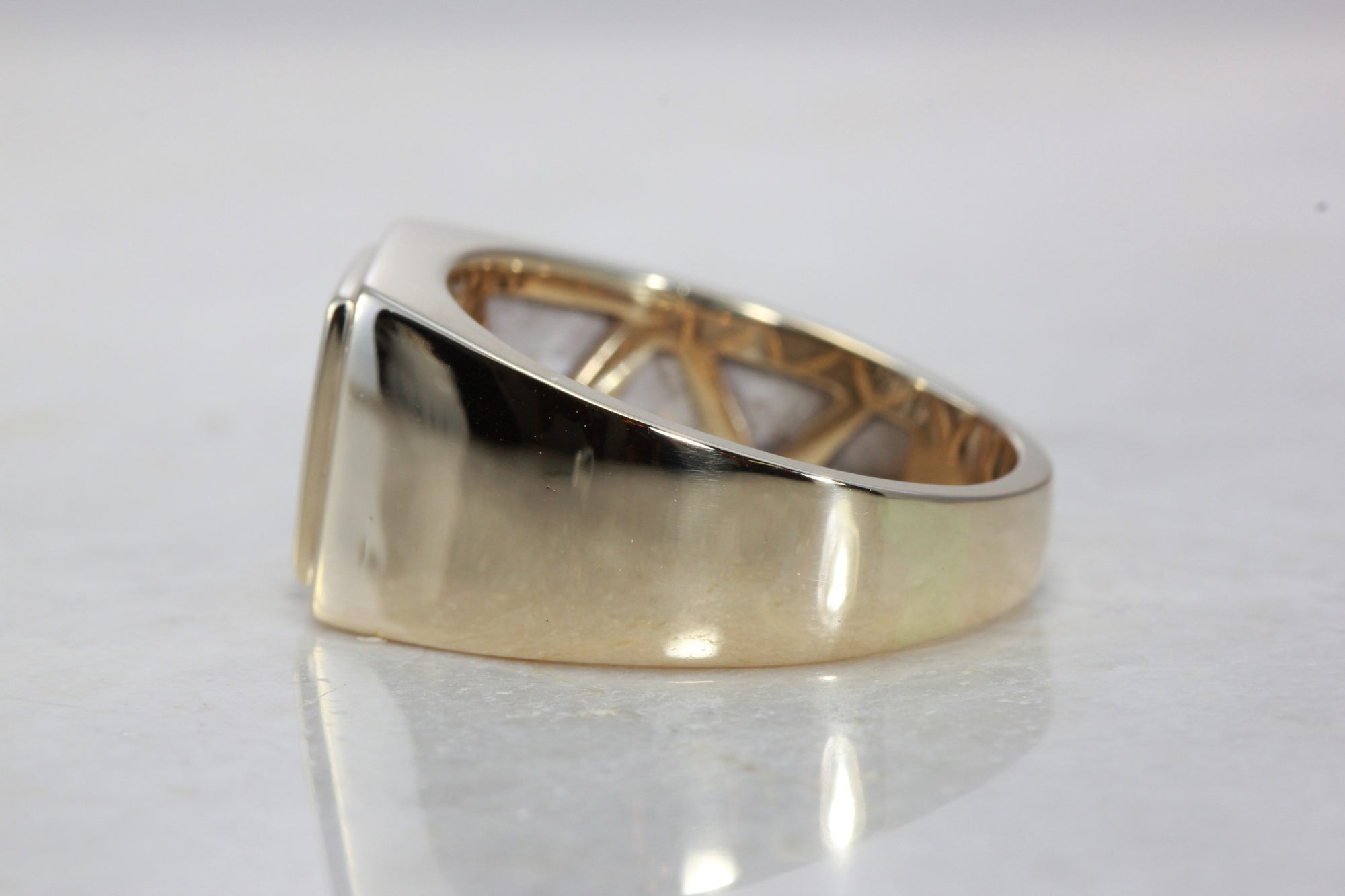 INVISIBLE SET MENS DIAMOND RING SQUARE SHAPE 14k YELLOW GOLD