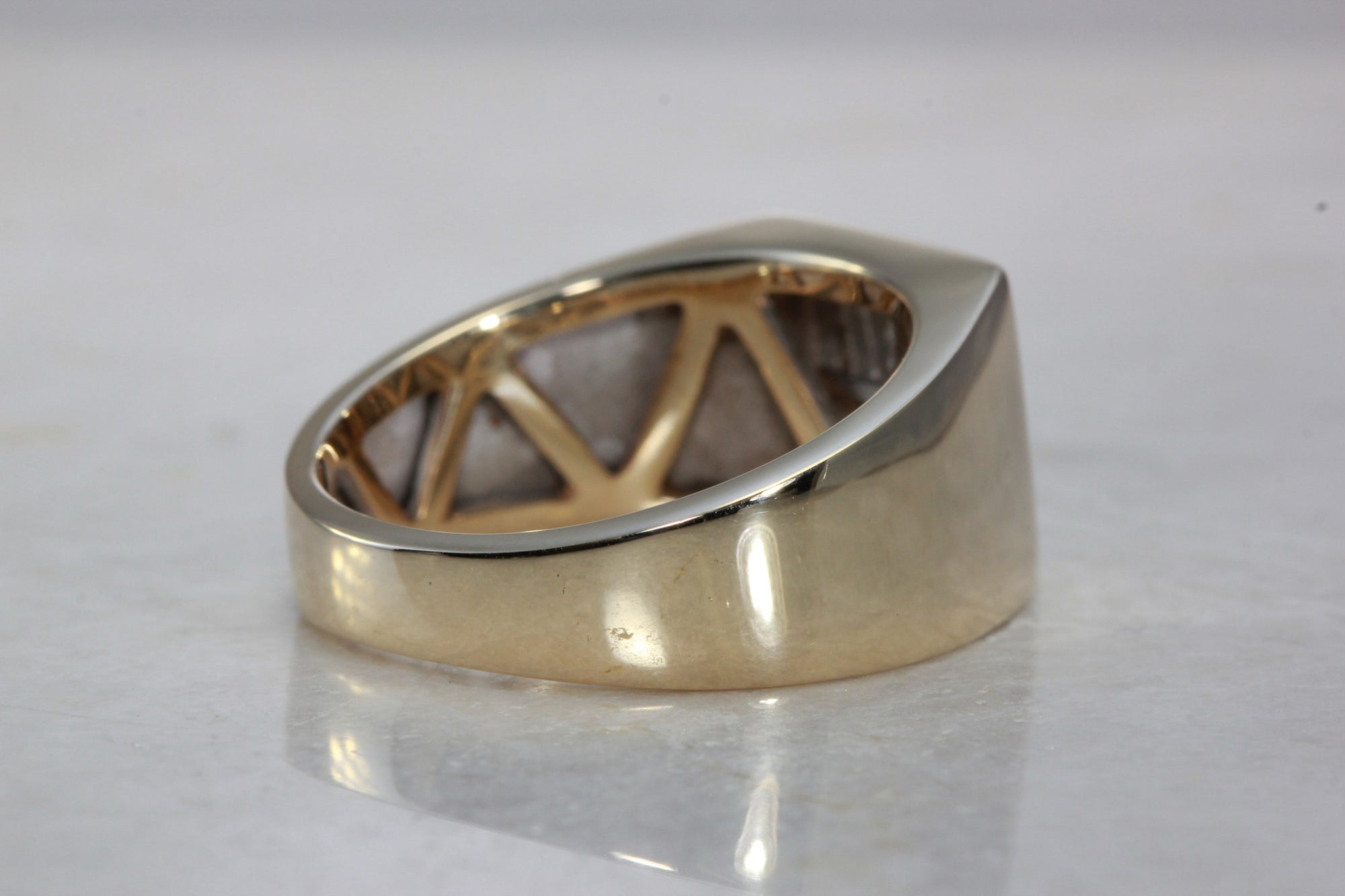 INVISIBLE SET MENS DIAMOND RING SQUARE SHAPE 14k YELLOW GOLD