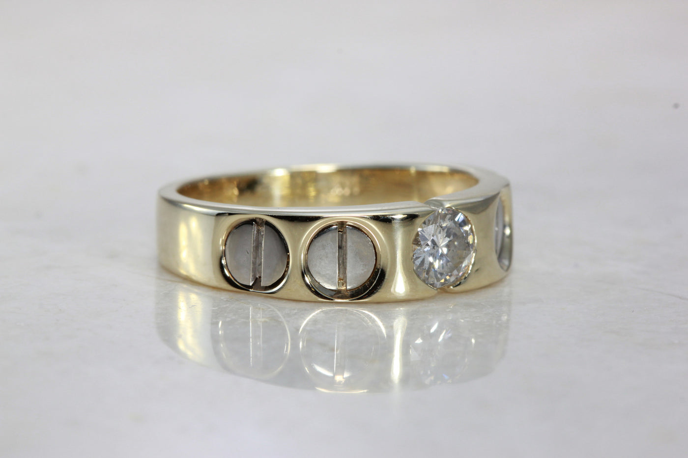 14k TWO TONE GOLD MENS DIAMOND WEDDING BAND 0.50 Ct CENTER STONE