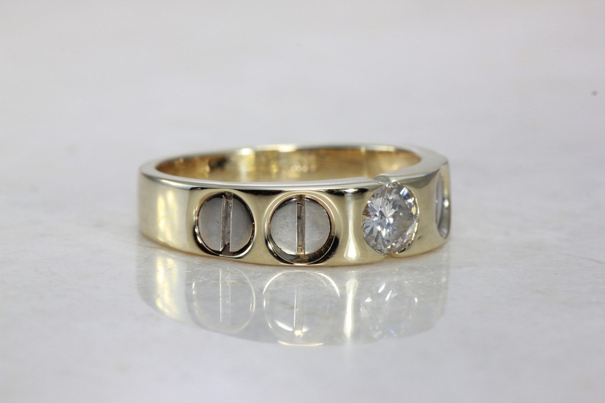 14k TWO TONE GOLD MENS DIAMOND WEDDING BAND 0.50 Ct CENTER STONE