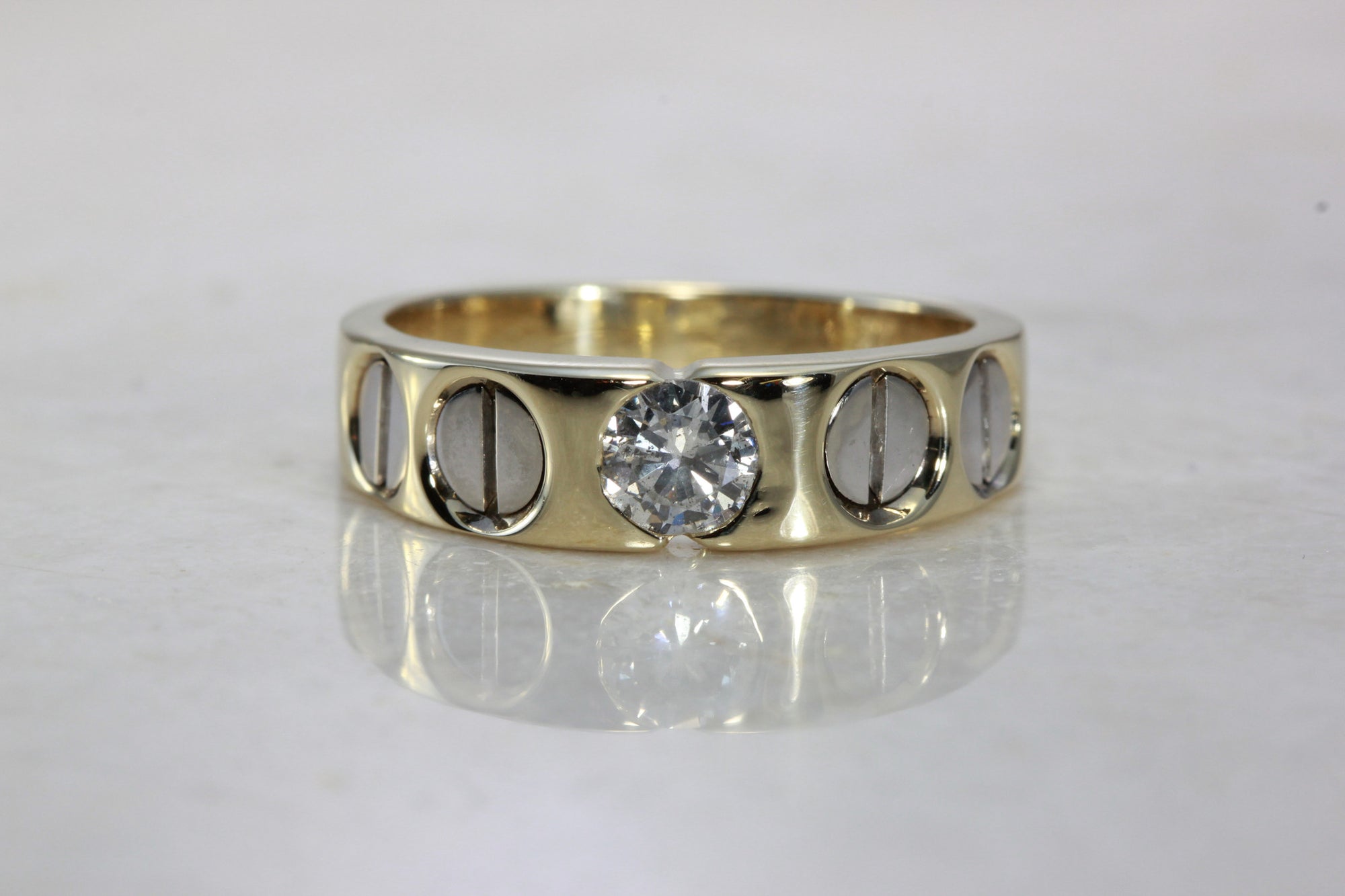 14k TWO TONE GOLD MENS DIAMOND WEDDING BAND 0.50 Ct CENTER STONE