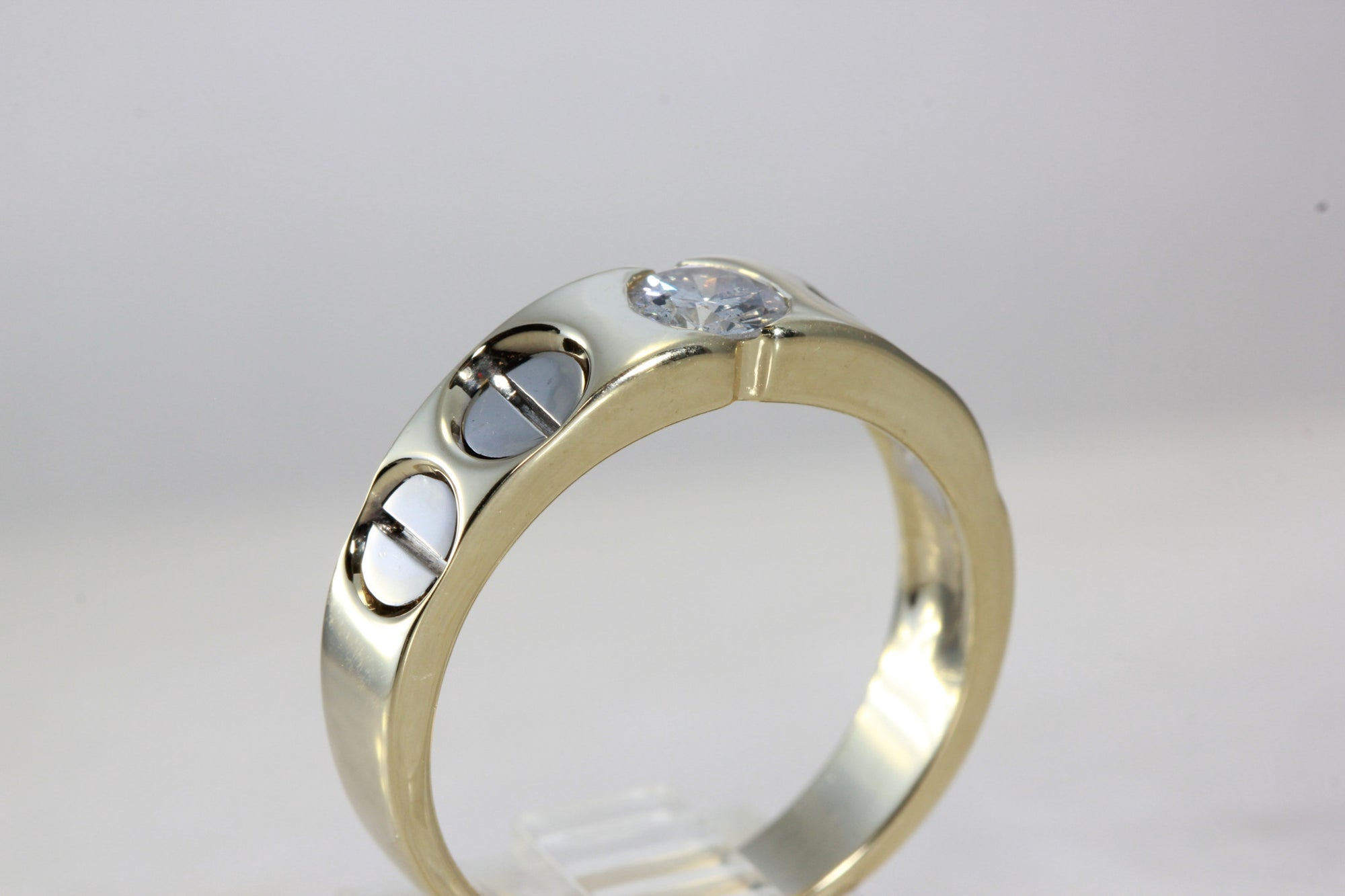 14k TWO TONE GOLD MENS DIAMOND WEDDING BAND 0.50 Ct CENTER STONE