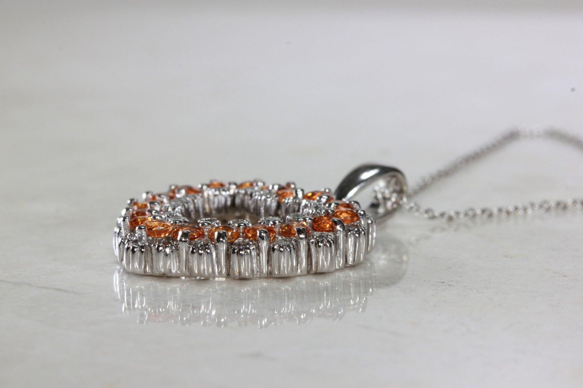 14k GOLD DIAMONDS & YELLOW SAPPHIRE OPEN HEART PENDANT AND CHAIN