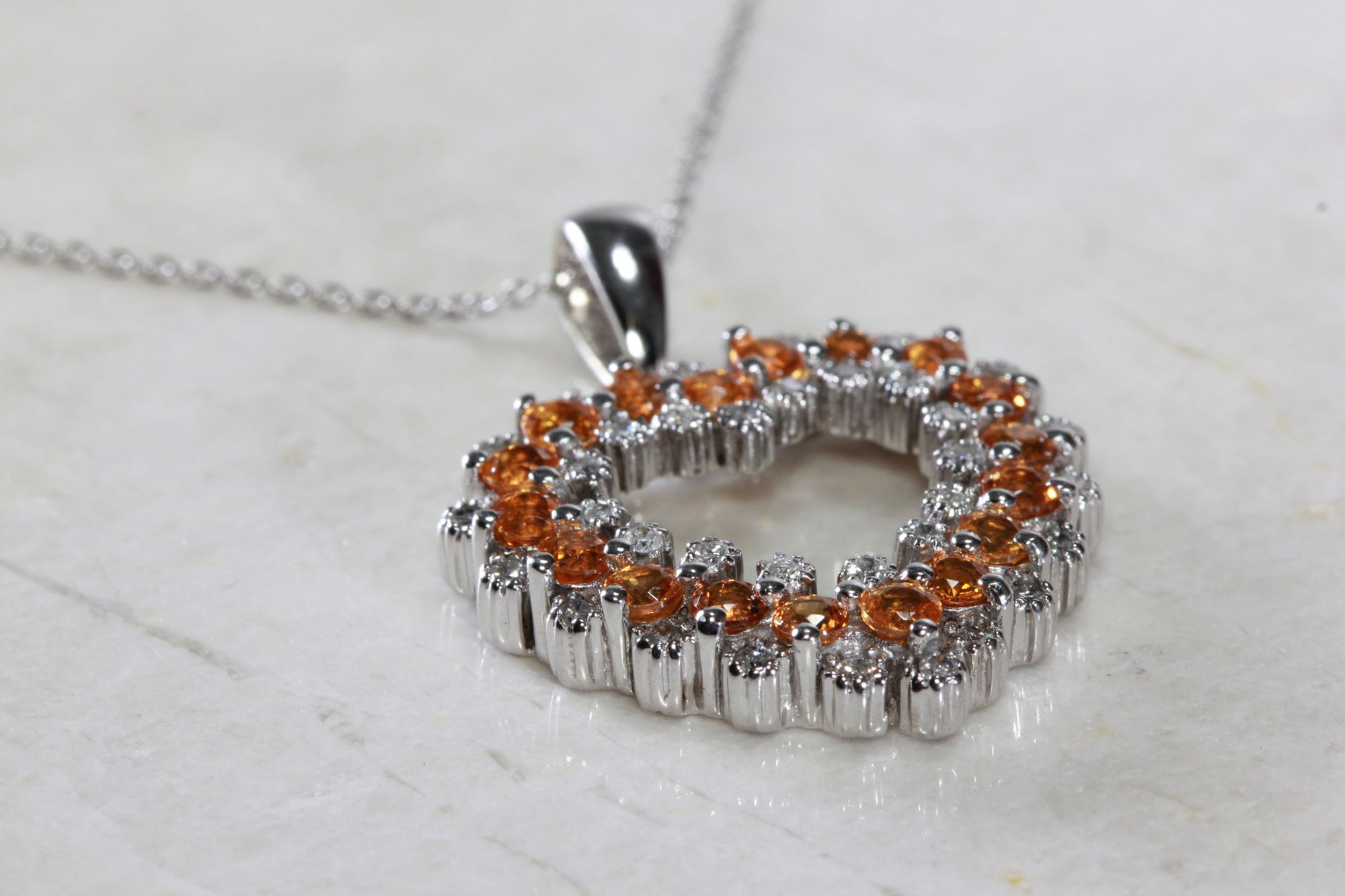 14k GOLD DIAMONDS & YELLOW SAPPHIRE OPEN HEART PENDANT AND CHAIN