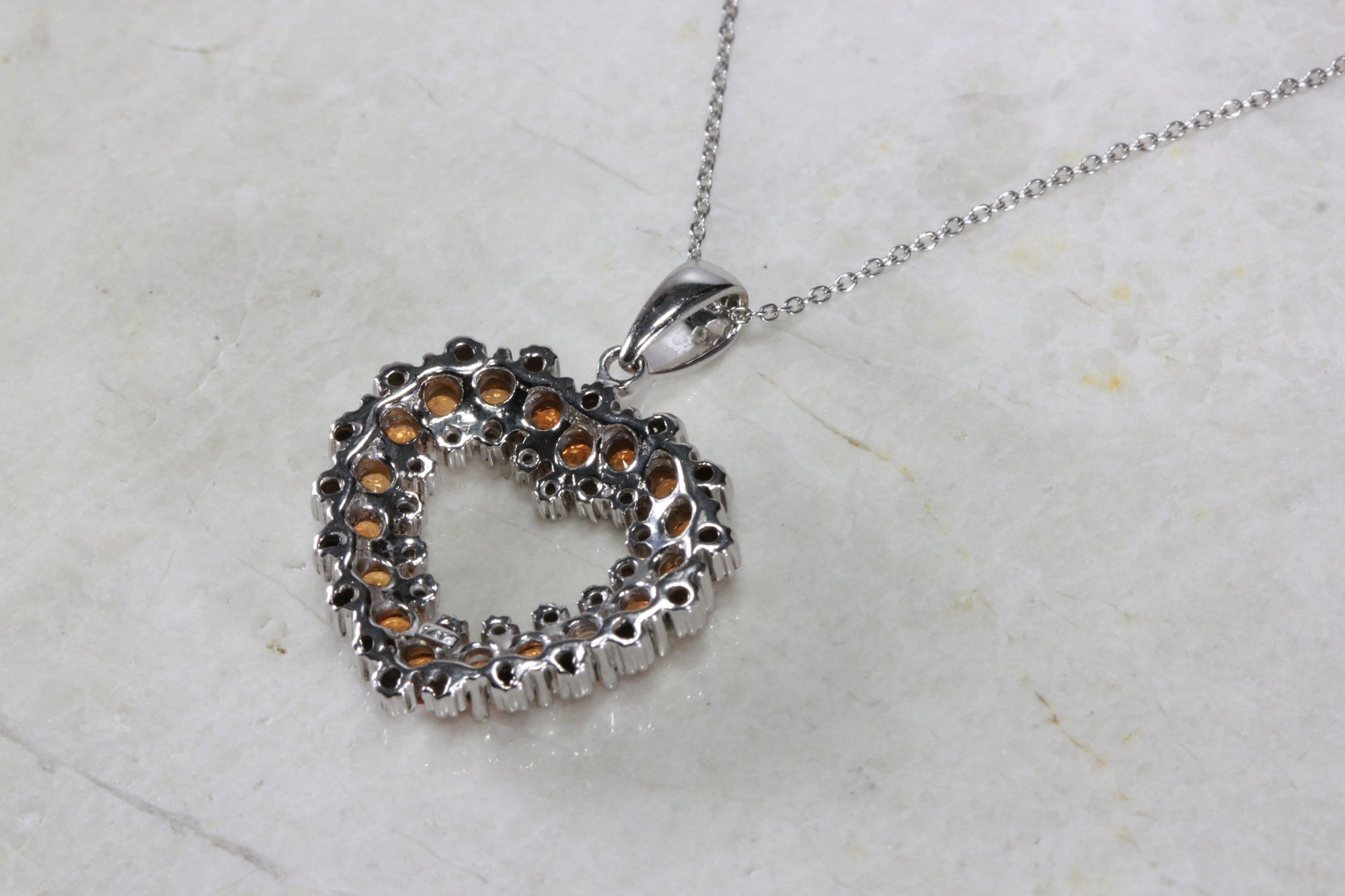 14k GOLD DIAMONDS & YELLOW SAPPHIRE OPEN HEART PENDANT AND CHAIN