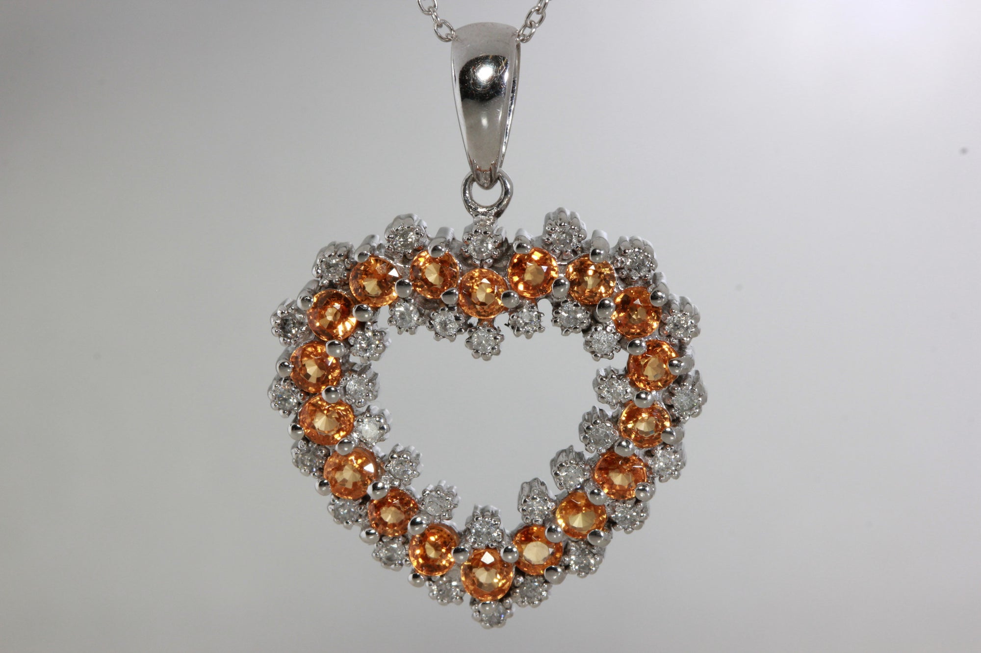 14k GOLD DIAMONDS & YELLOW SAPPHIRE OPEN HEART PENDANT AND CHAIN