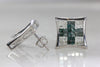 SQUARE SHAPE 14 k WHITE GOLD INVISIBLE SETTING BLUE & WHITE  DIAMONDS EARRINGS