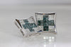 SQUARE SHAPE 14 k WHITE GOLD INVISIBLE SETTING BLUE & WHITE  DIAMONDS EARRINGS