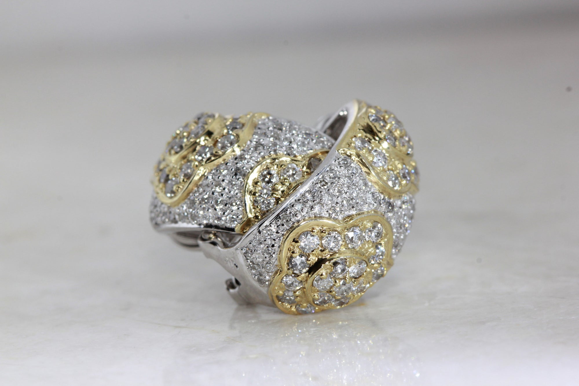 14K TWO TONE GOLD LADIES DIAMOND FLOWER EARRING PAVE SET