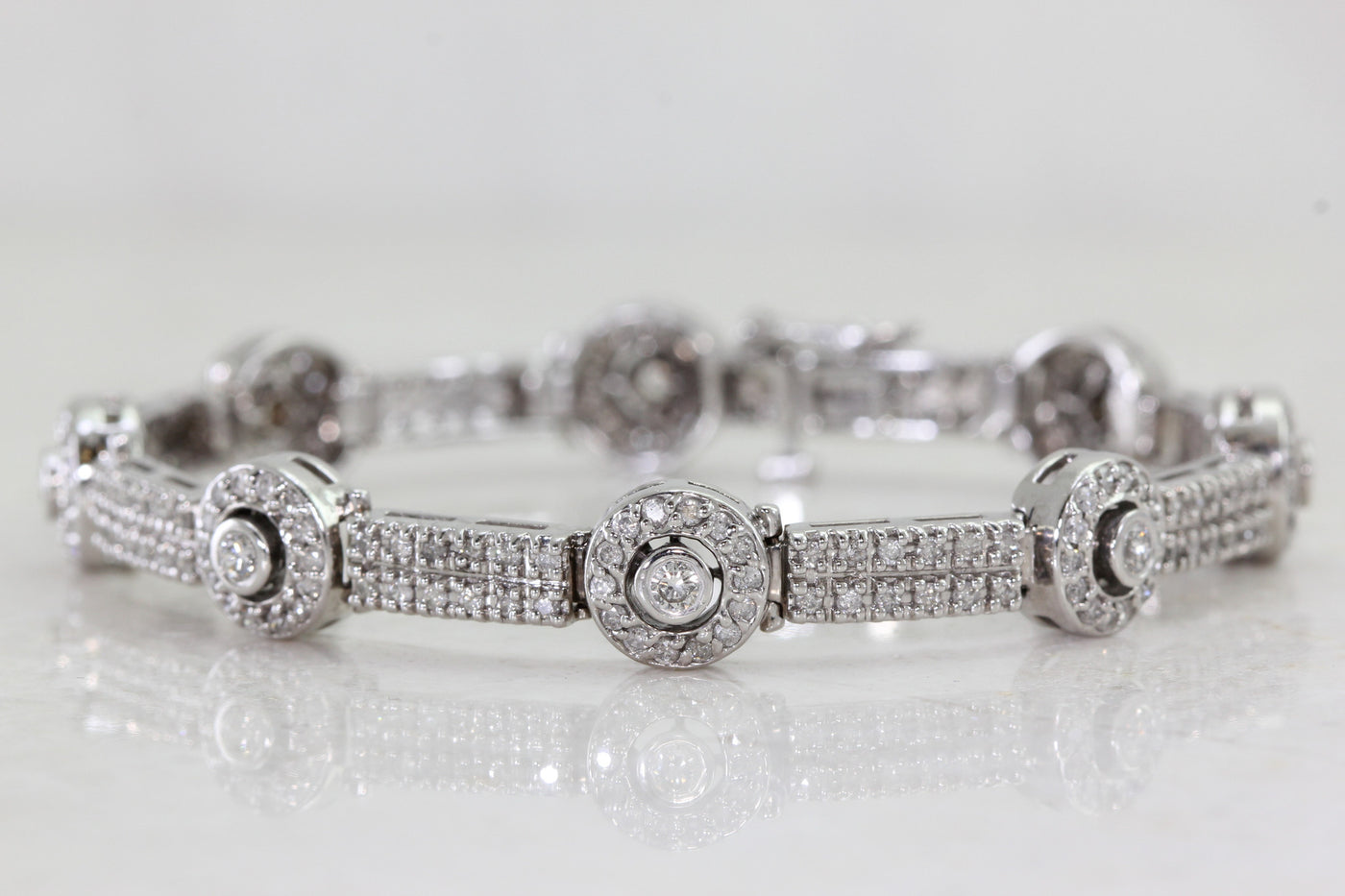 LADIES DIAMOND BRACELET 4 CTW ROUND STONES 14k WHITE GOLD SETTING