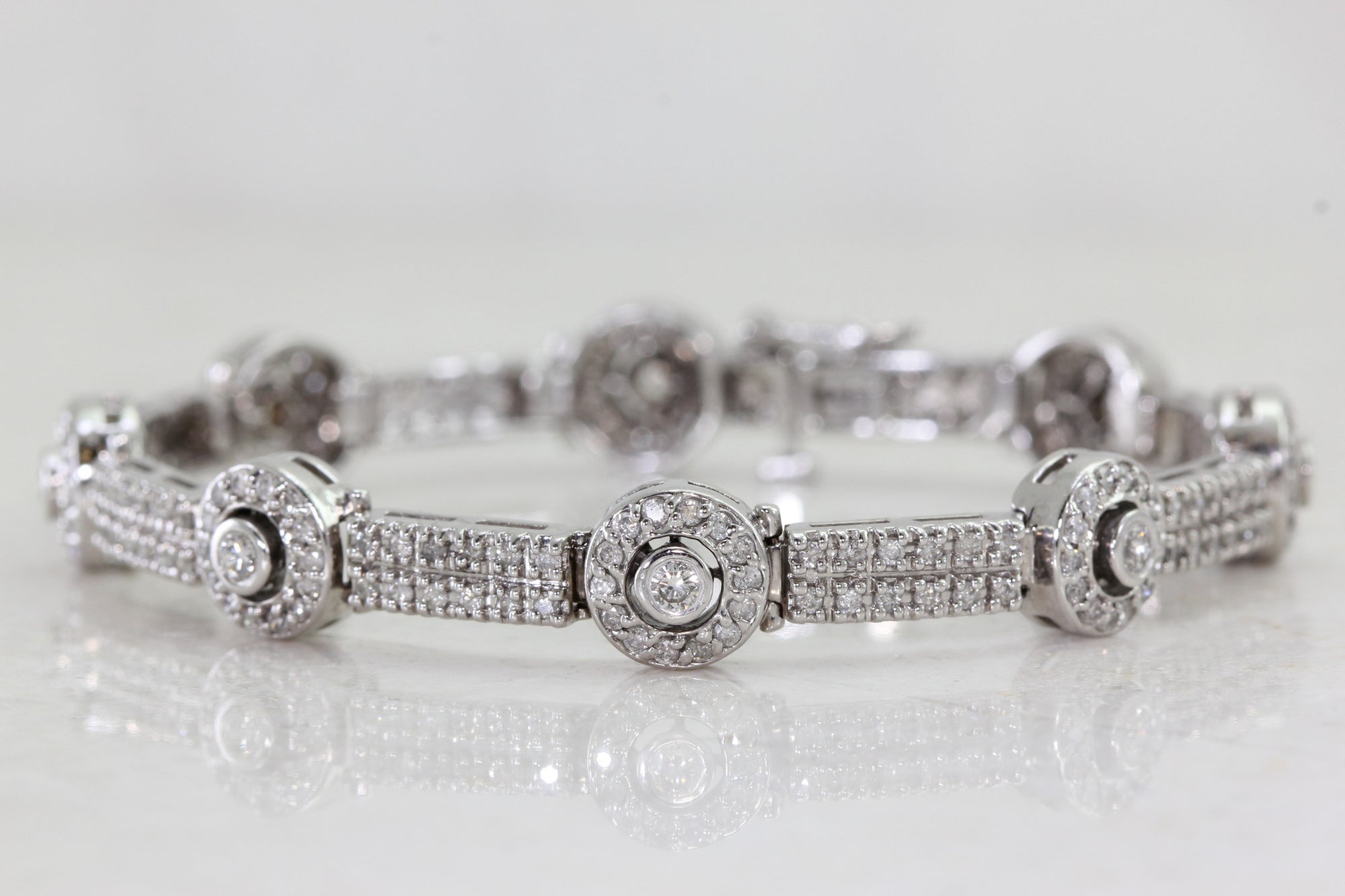 LADIES DIAMOND BRACELET 4 CTW ROUND STONES 14k WHITE GOLD SETTING