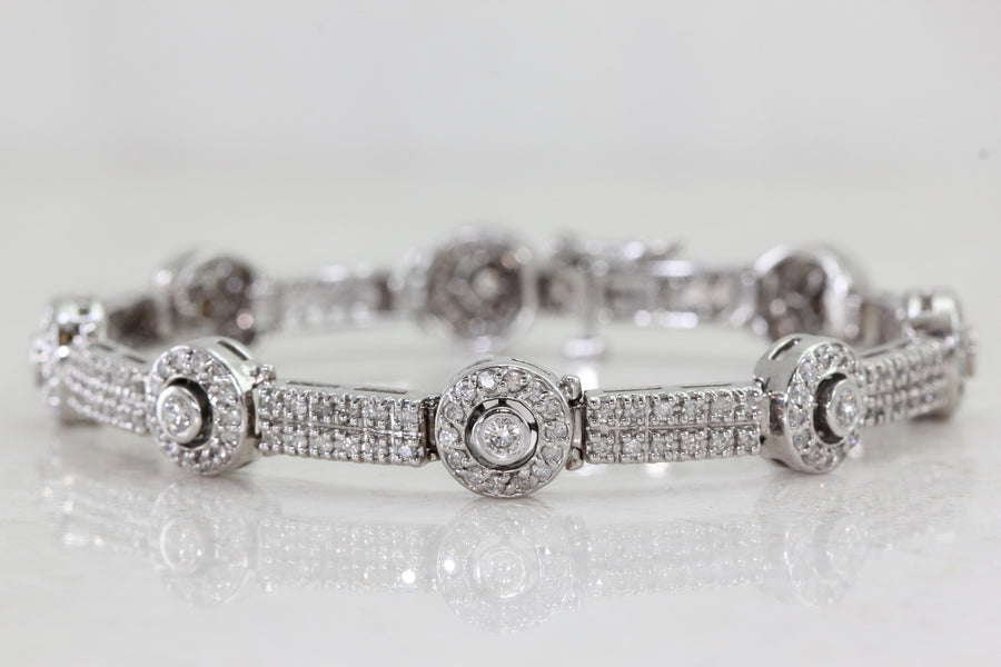 LADIES DIAMOND BRACELET 4 CTW ROUND STONES 14k WHITE GOLD SETTING
