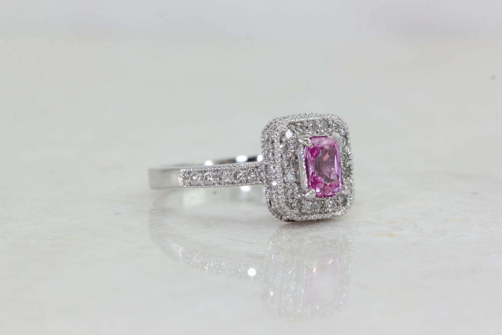 EFFY PINK SAPPHIRE & DIAMOND RING 14k WHITE GOLD LADIES