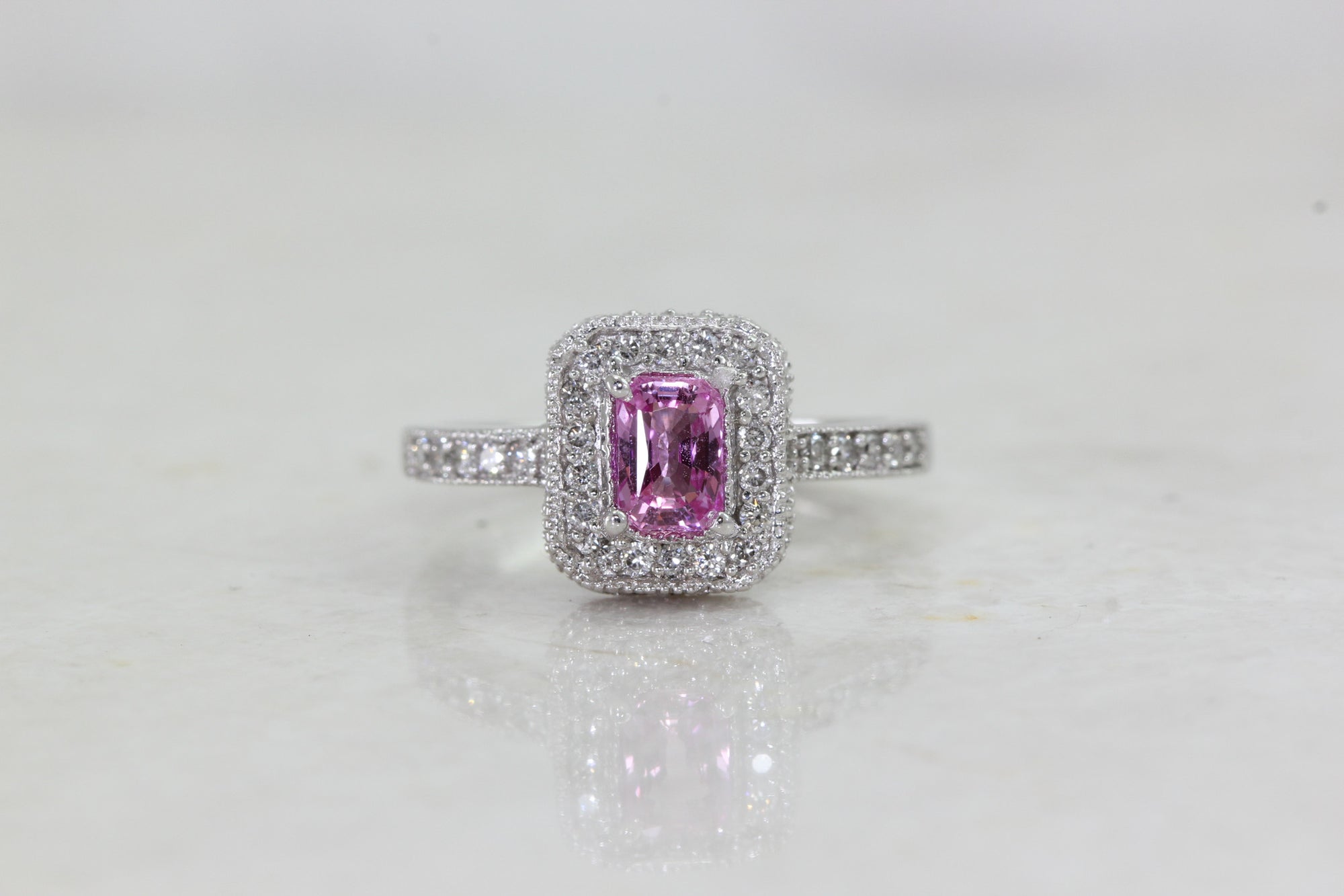 EFFY PINK SAPPHIRE & DIAMOND RING 14k WHITE GOLD LADIES