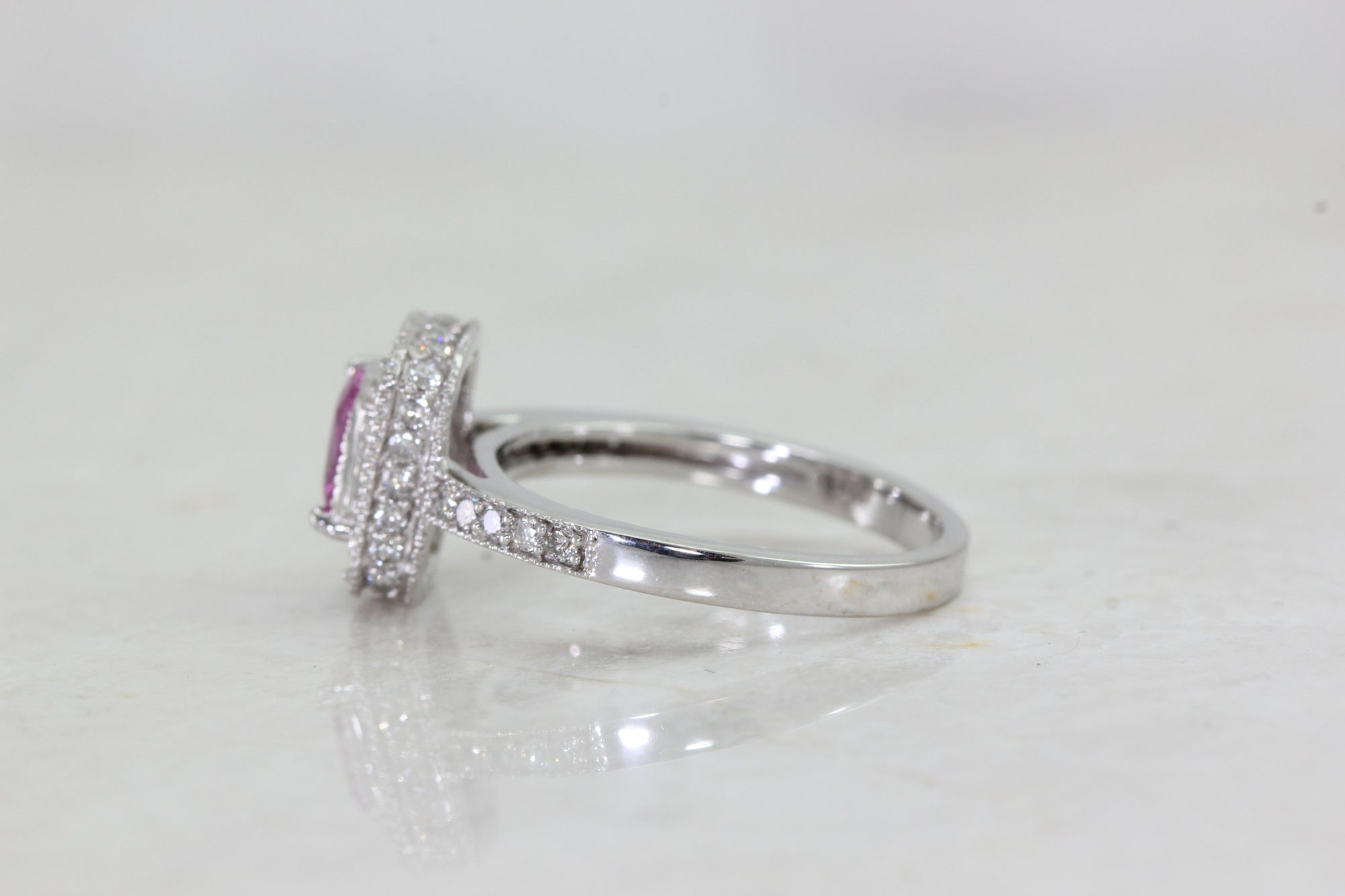 EFFY PINK SAPPHIRE & DIAMOND RING 14k WHITE GOLD LADIES