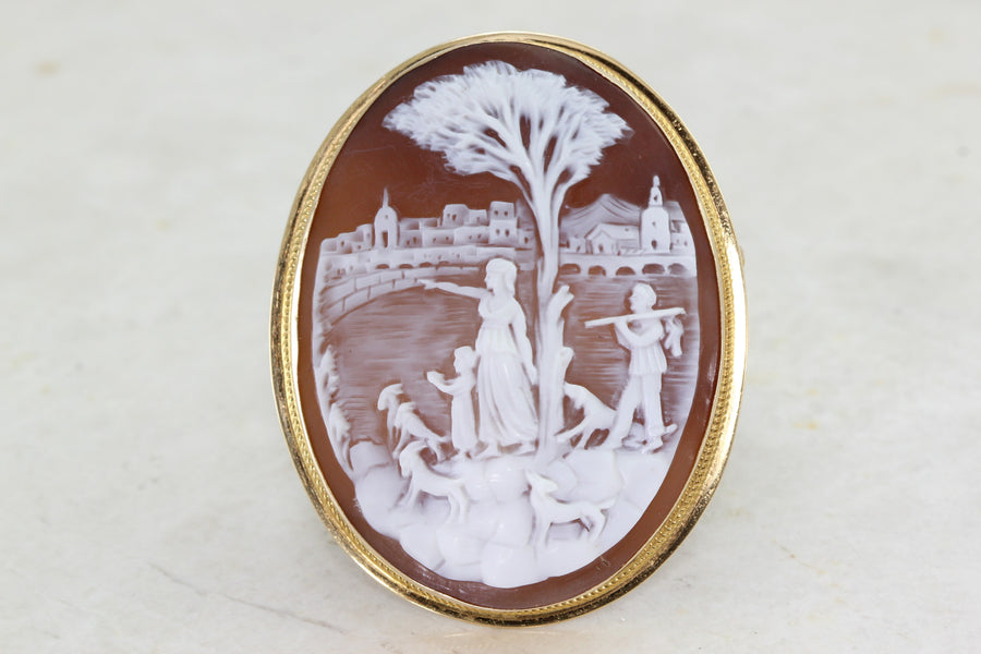 ANTIQUE CAMEO PIN BROOCH PENDANT LADIES 14k YELLOW GOLD ART NOUVEAU