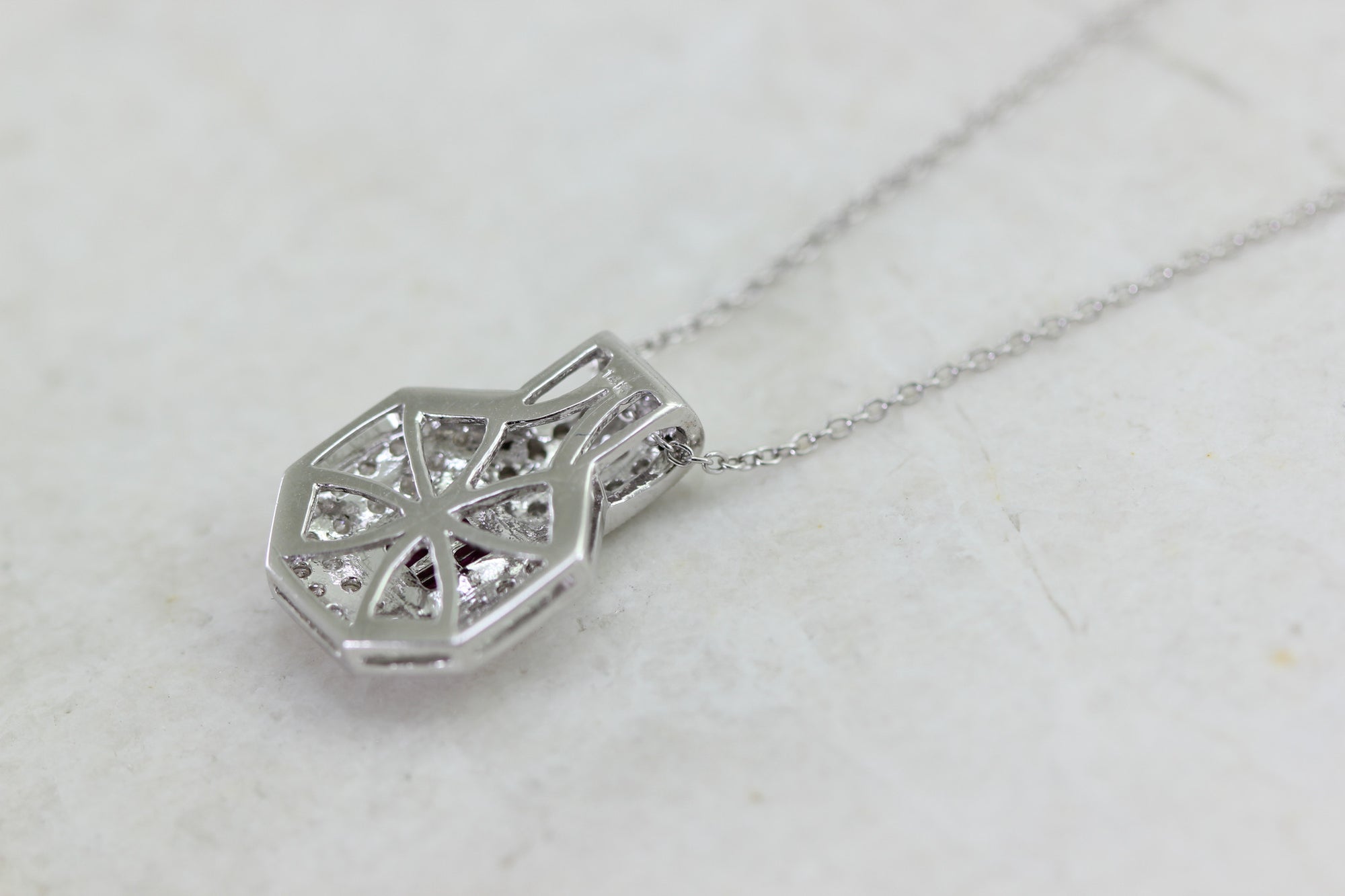 DIAMONDS & RUBY LADIES PENDANT AND CHAIN 14k WHITE GOLD