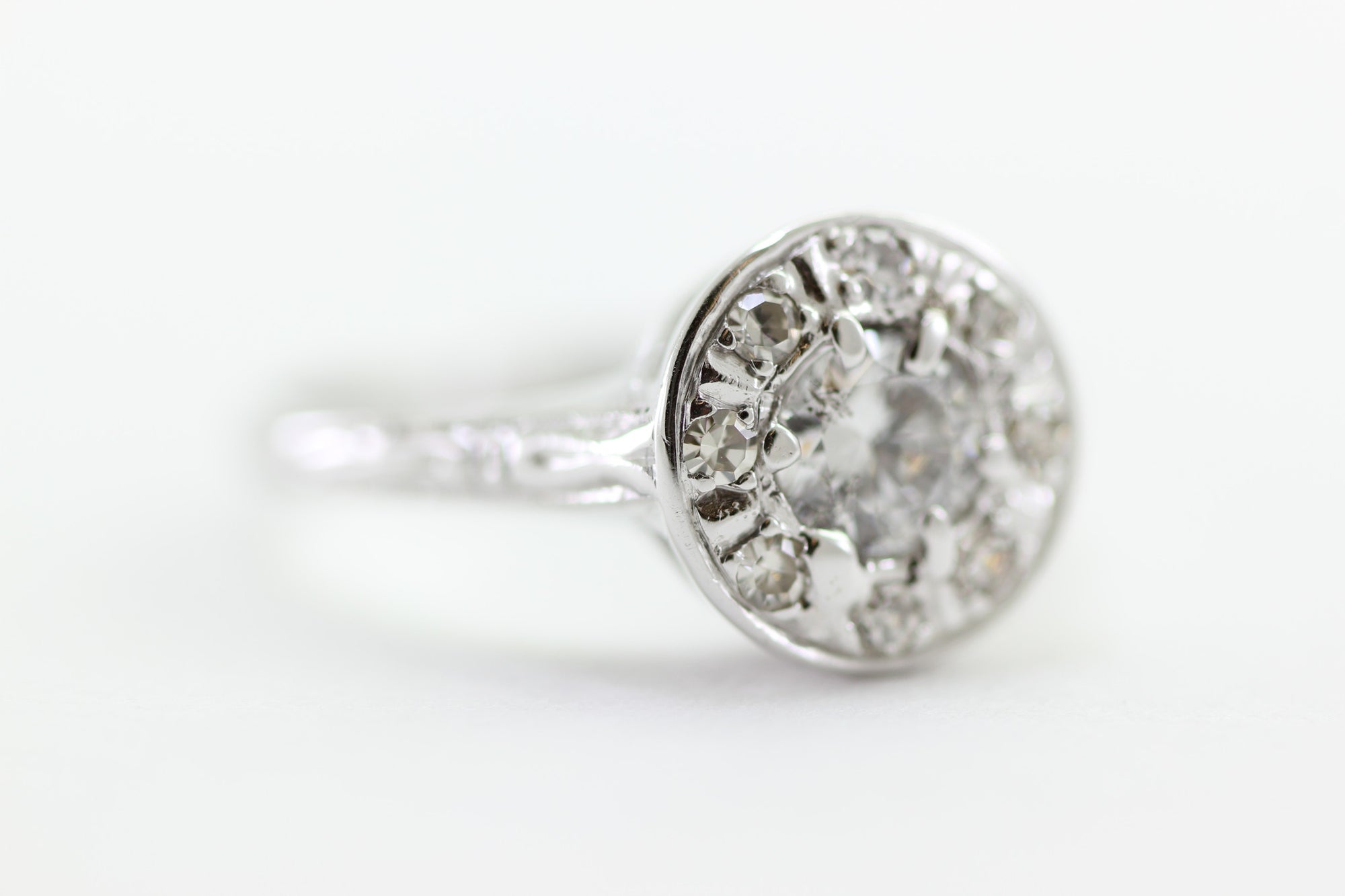 ANTIQUE ILLUSION DIAMOND RING 14k WHITE GOLD ROUND CUT