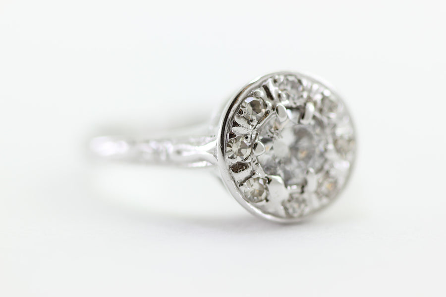 ANTIQUE ILLUSION DIAMOND RING 14k WHITE GOLD ROUND CUT