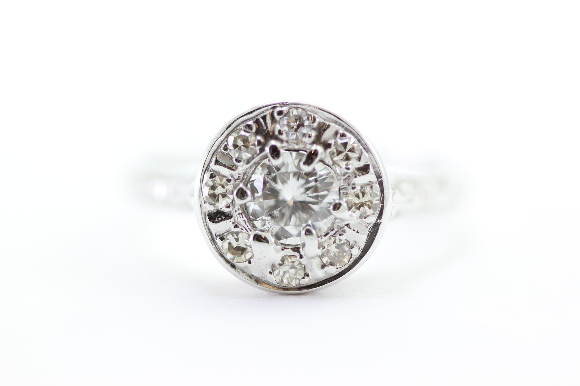 ANTIQUE ILLUSION DIAMOND RING 14k WHITE GOLD ROUND CUT
