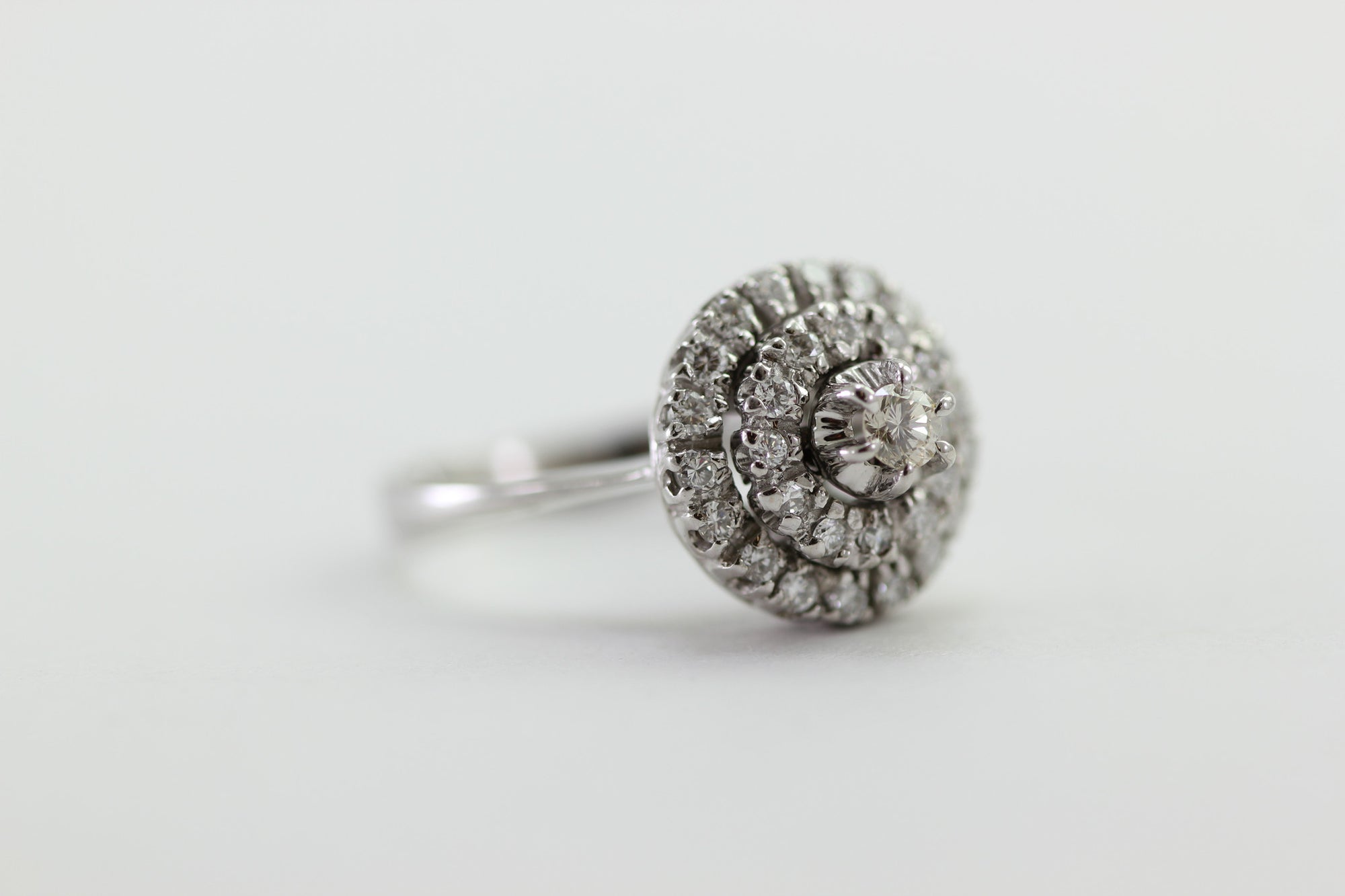 ANTIQUE FANCY LADIES DIAMOND CAKE RING 14k WHITE GOLD