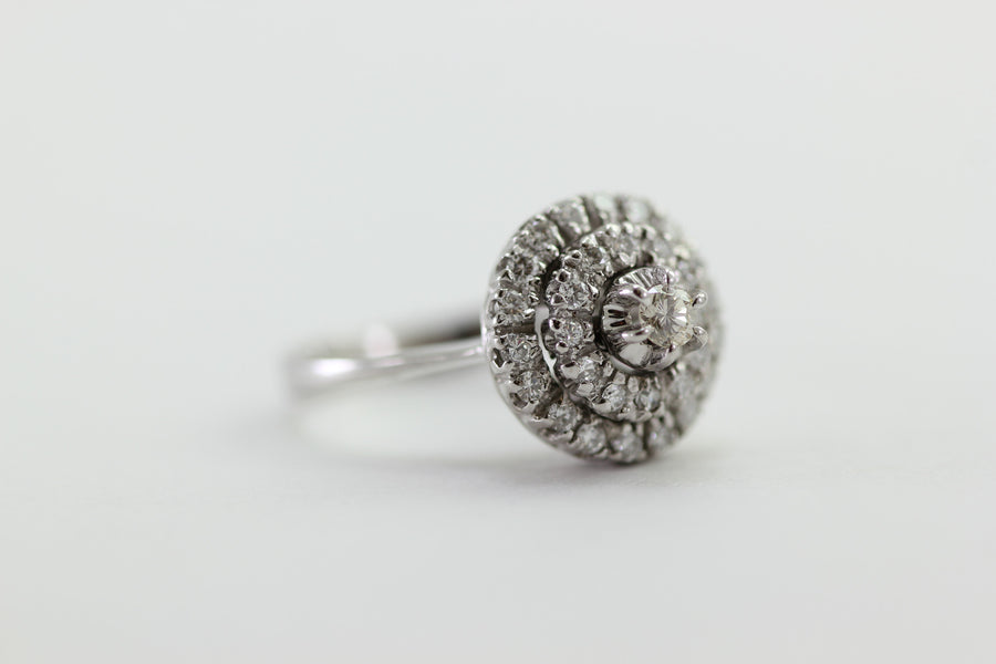 ANTIQUE FANCY LADIES DIAMOND CAKE RING 14k WHITE GOLD