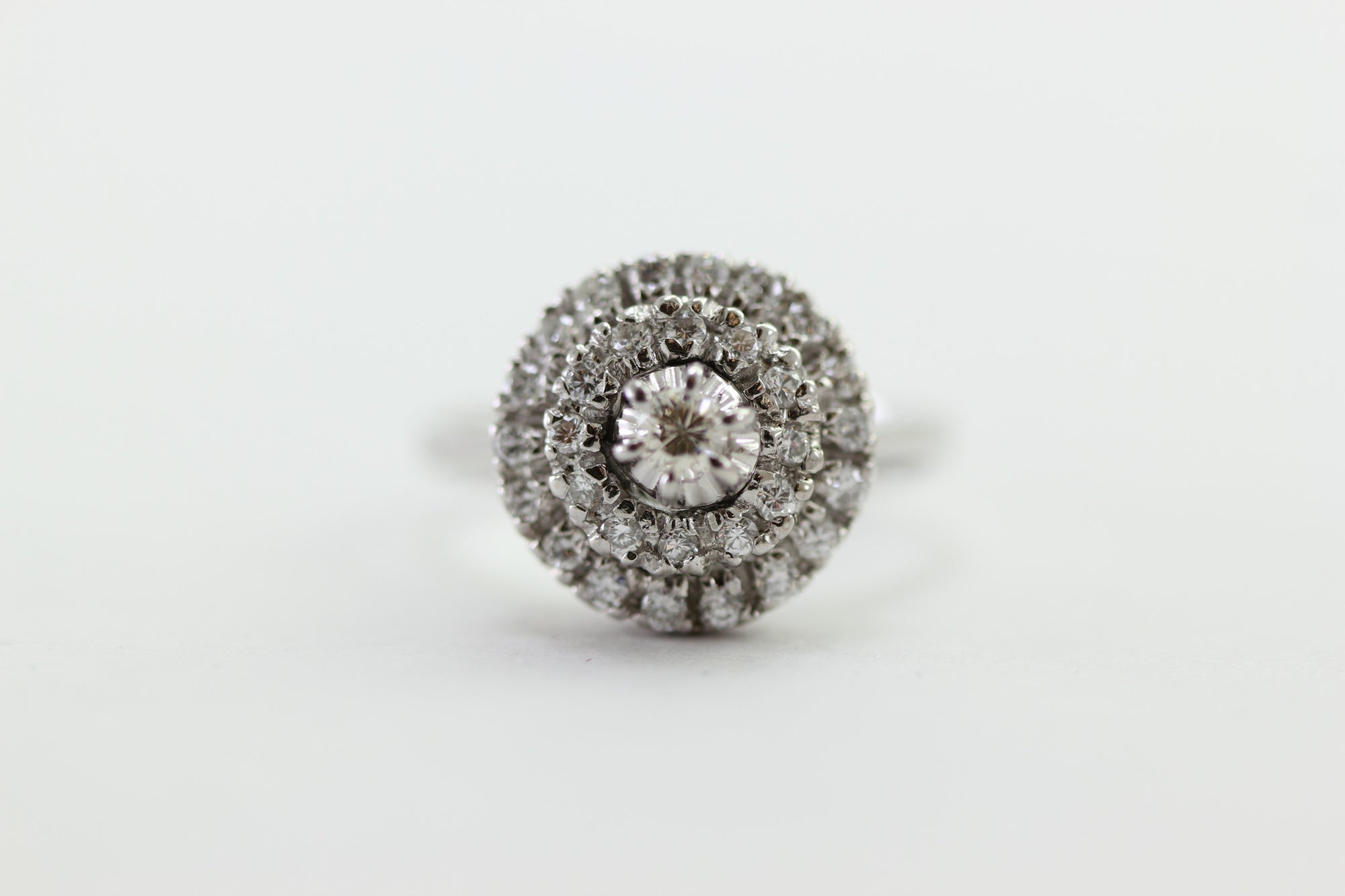 ANTIQUE FANCY LADIES DIAMOND CAKE RING 14k WHITE GOLD