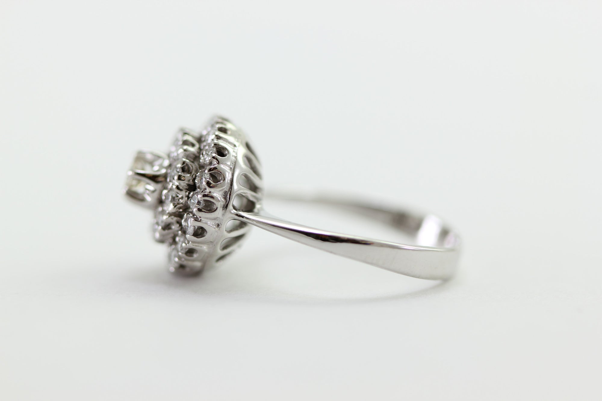 ANTIQUE FANCY LADIES DIAMOND CAKE RING 14k WHITE GOLD