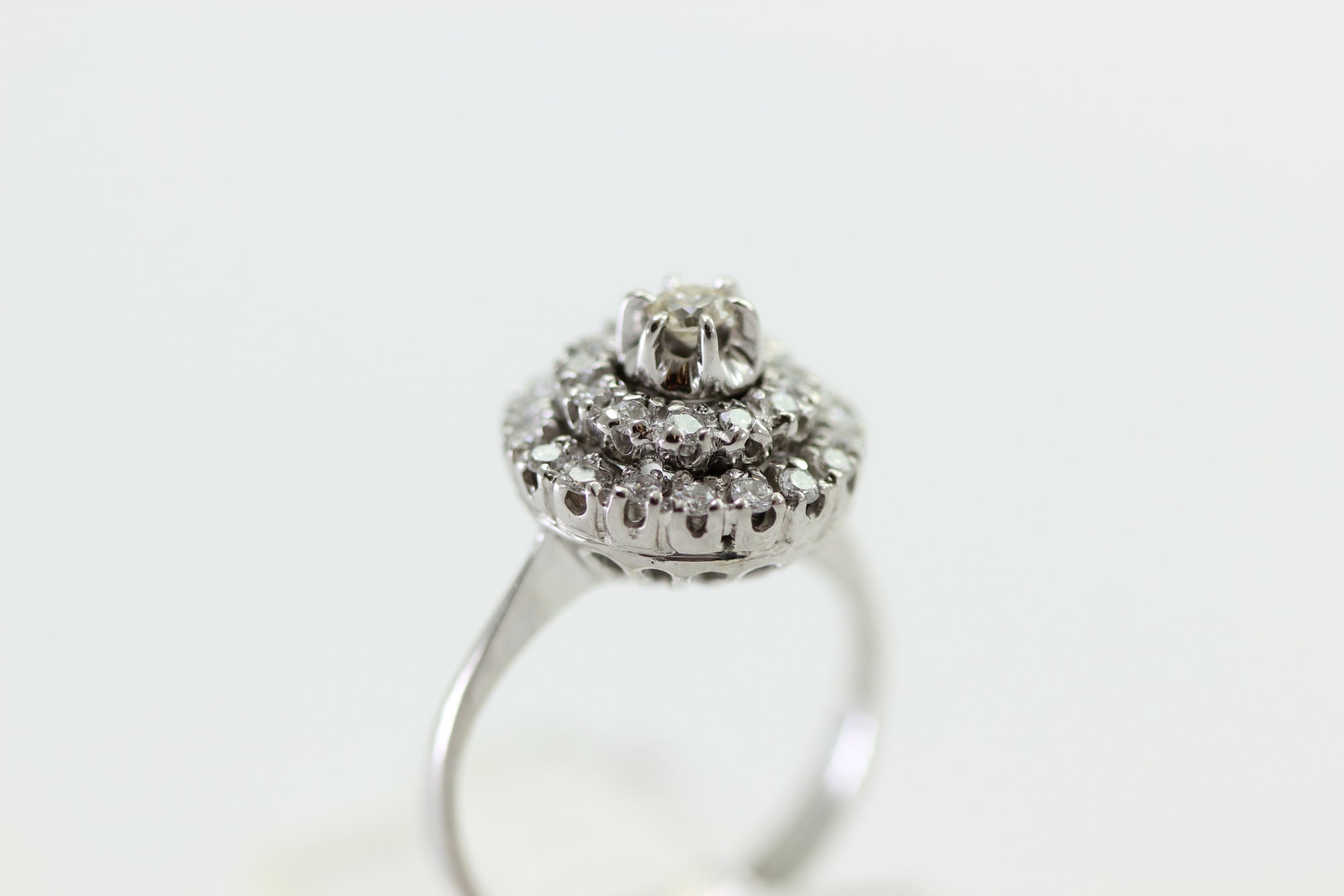 ANTIQUE FANCY LADIES DIAMOND CAKE RING 14k WHITE GOLD