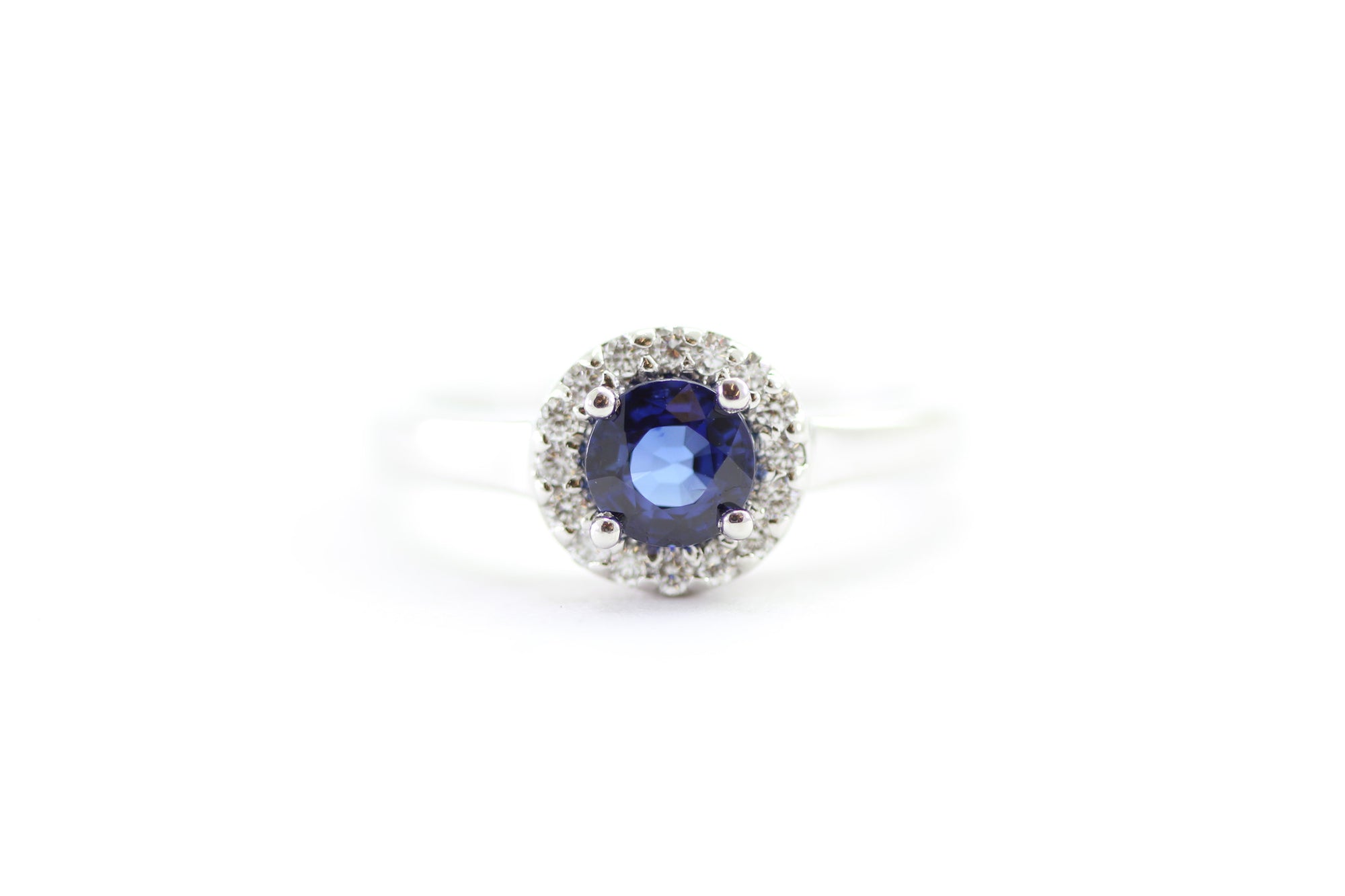 CYLINE SAPPHIRE DIAMOND HALO SET IN 14k WHITE GOLD RING