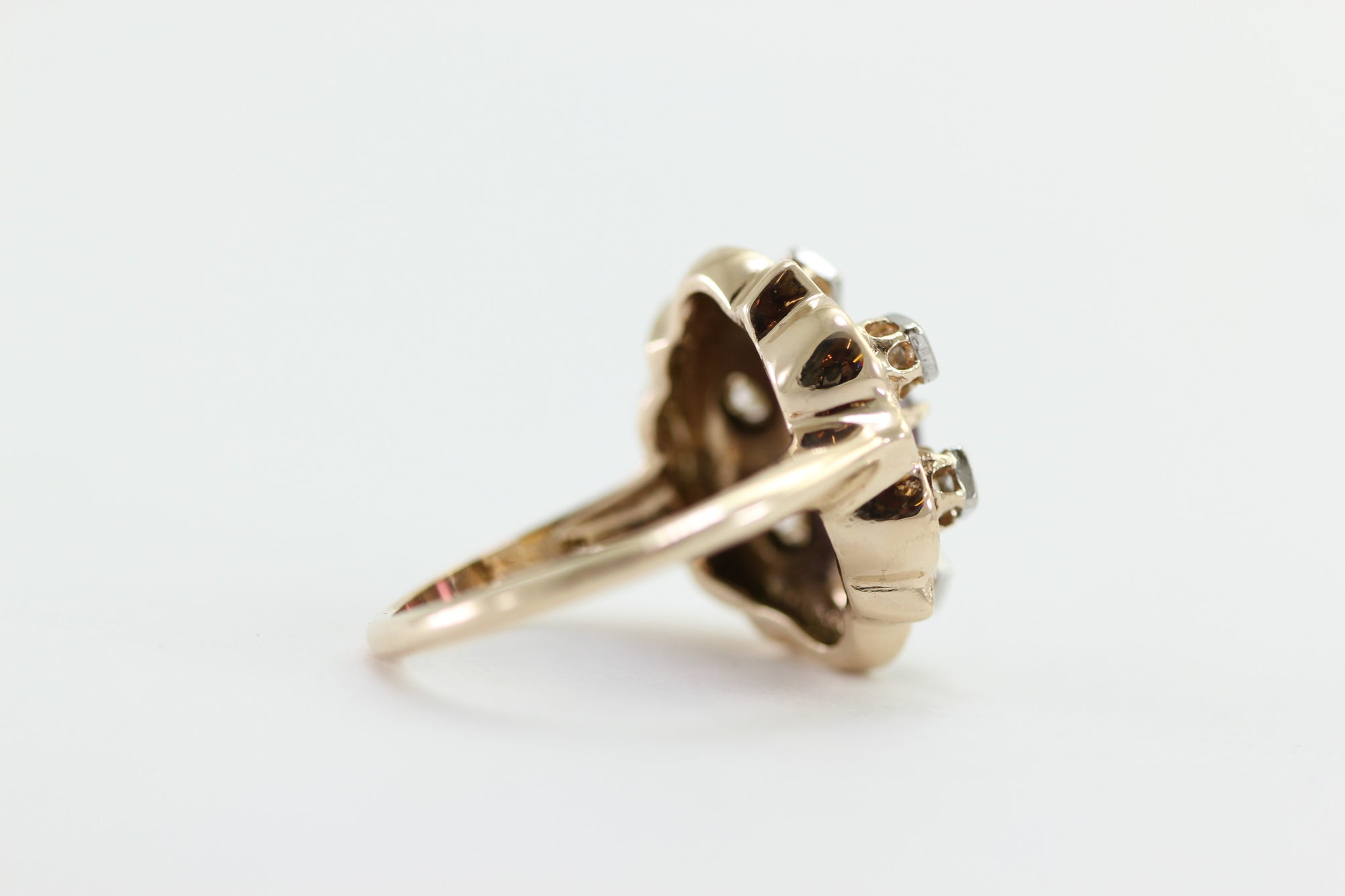 ANTIQUE GEORGIAN COCKTAIL ENAMEL GARNET & DIAMOND 14K YELLOW GOLD RING